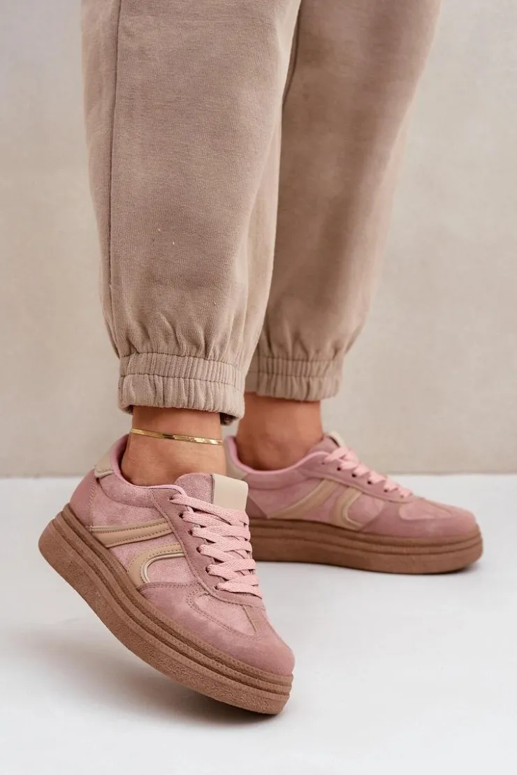 Damskie Boto Sneakersy Damskie Na Platformie Różowe Lesida