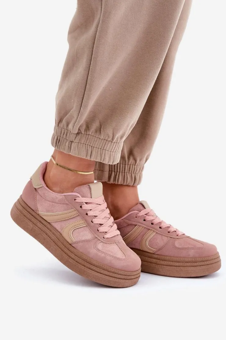 Damskie Boto Sneakersy Damskie Na Platformie Różowe Lesida