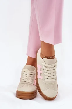 Evento Sneakersy Damskie*Sneakersy Damskie Na Platformie Beżowe Syliyana Beżowy