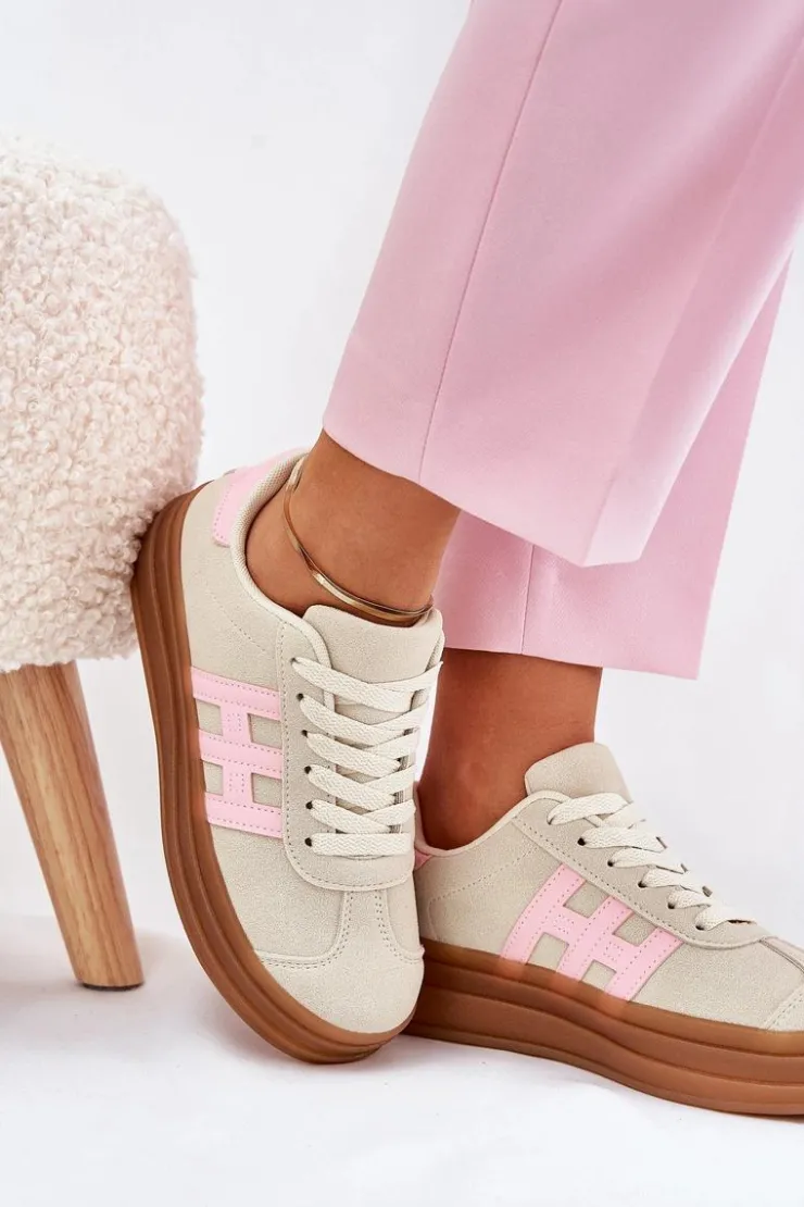 Evento Sneakersy Damskie*Sneakersy Damskie Na Platformie Beżowe Syliyana Beżowy