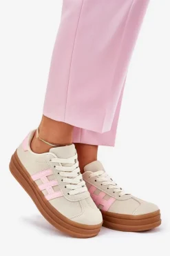 Evento Sneakersy Damskie*Sneakersy Damskie Na Platformie Beżowe Syliyana Beżowy