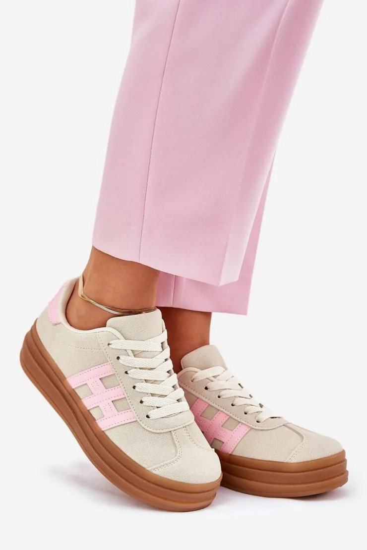 Evento Sneakersy Damskie*Sneakersy Damskie Na Platformie Beżowe Syliyana Beżowy