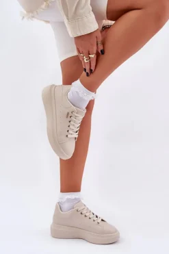 Online Boto Sneakersy Damskie Na Platformie Eko Skóra Jasnobeżowe Lelandine