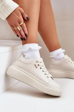 Online Boto Sneakersy Damskie Na Platformie Eko Skóra Jasnobeżowe Lelandine