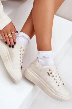Online Boto Sneakersy Damskie Na Platformie Eko Skóra Jasnobeżowe Lelandine