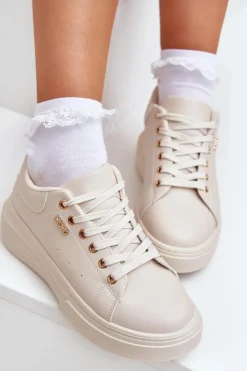 Online Boto Sneakersy Damskie Na Platformie Eko Skóra Jasnobeżowe Lelandine