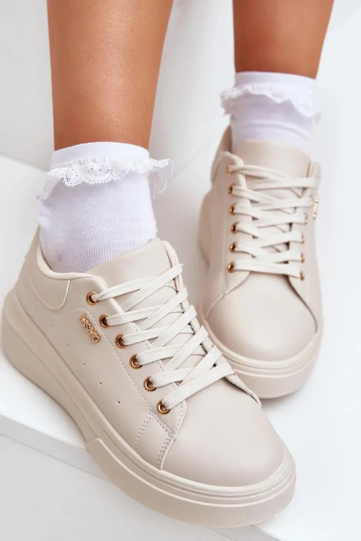 Online Boto Sneakersy Damskie Na Platformie Eko Skóra Jasnobeżowe Lelandine