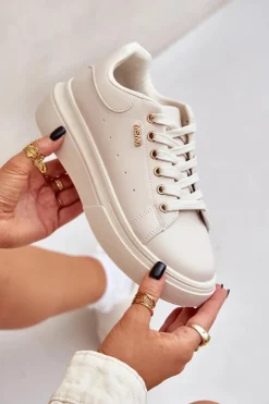 Online Boto Sneakersy Damskie Na Platformie Eko Skóra Jasnobeżowe Lelandine