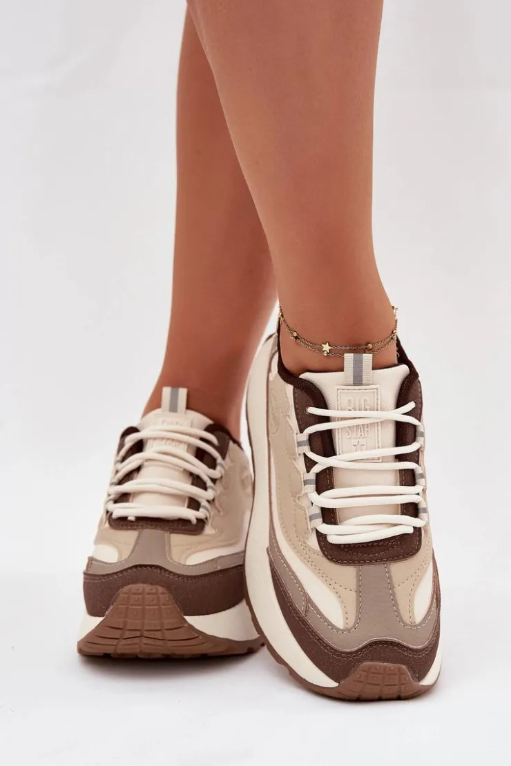 Damskie Big Star Shoes Sneakersy Damskie Na Platformie Big Star SS274002 HI-POLY SYSTEM Beżowe