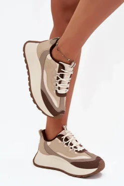 Damskie Big Star Shoes Sneakersy Damskie Na Platformie Big Star SS274002 HI-POLY SYSTEM Beżowe