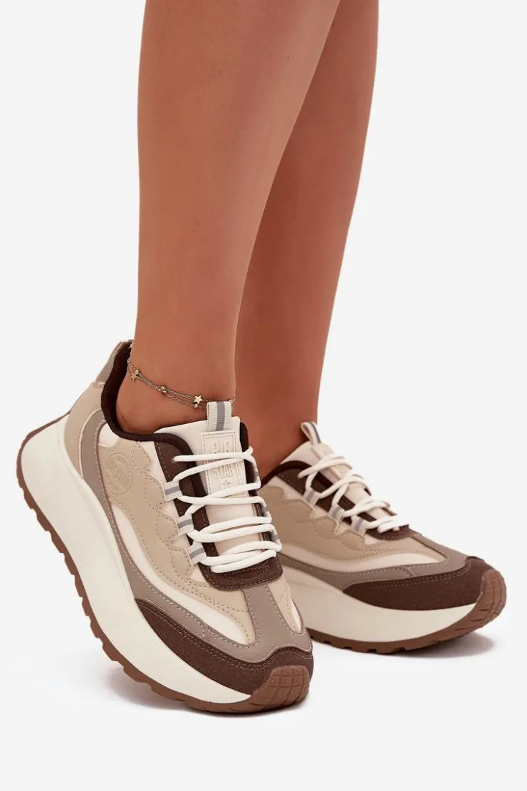 Damskie Big Star Shoes Sneakersy Damskie Na Platformie Big Star SS274002 HI-POLY SYSTEM Beżowe