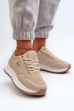 Damskie Boto Sneakersy Damskie Na Platformie Beżowe Rottiana
