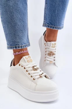New Boto Sneakersy Damskie Na Platformie Z Ozdobami Białe Herbisa