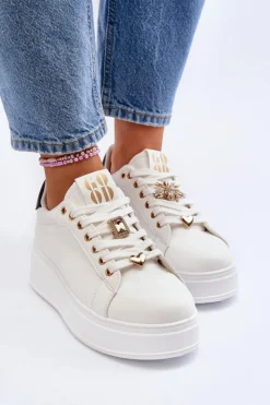 New Boto Sneakersy Damskie Na Platformie Z Ozdobami Białe Herbisa