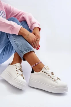 New Boto Sneakersy Damskie Na Platformie Z Ozdobami Białe Herbisa
