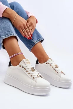 New Boto Sneakersy Damskie Na Platformie Z Ozdobami Białe Herbisa