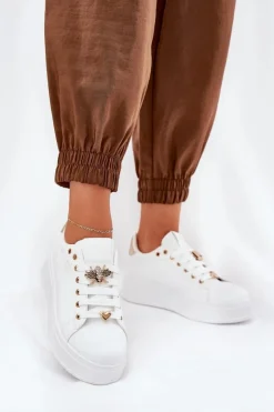 Best Boto Sneakersy Damskie Na Platformie Z Przypinkami Białe Ilanina