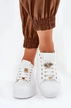 Best Boto Sneakersy Damskie Na Platformie Z Przypinkami Białe Ilanina