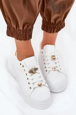 Best Boto Sneakersy Damskie Na Platformie Z Przypinkami Białe Ilanina