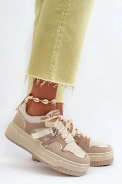 Sale Boto Sneakersy Damskie Na Platformie Z Eko Skóry Beżowe Moun Beżowy