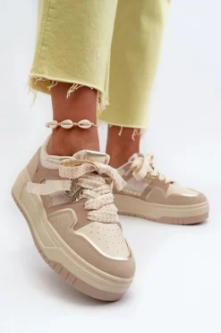 Sale Boto Sneakersy Damskie Na Platformie Z Eko Skóry Beżowe Moun Beżowy