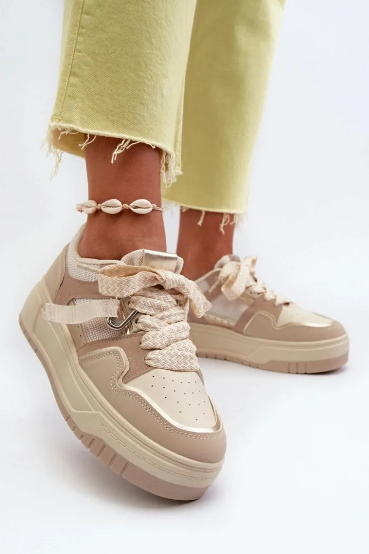 Sale Boto Sneakersy Damskie Na Platformie Z Eko Skóry Beżowe Moun Beżowy