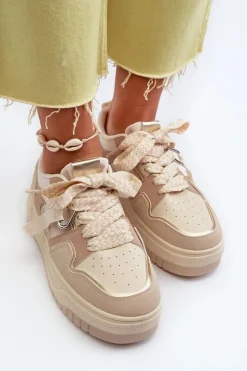 Sale Boto Sneakersy Damskie Na Platformie Z Eko Skóry Beżowe Moun Beżowy