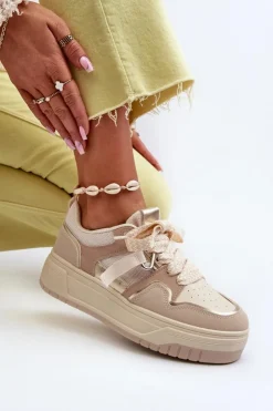 Sale Boto Sneakersy Damskie Na Platformie Z Eko Skóry Beżowe Moun Beżowy