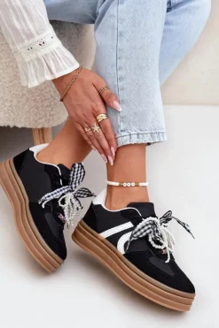 Clearance Boto Sneakersy Damskie Na Platformie Z Ozdobami Czarne Vinness Czarny