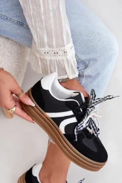 Clearance Boto Sneakersy Damskie Na Platformie Z Ozdobami Czarne Vinness Czarny