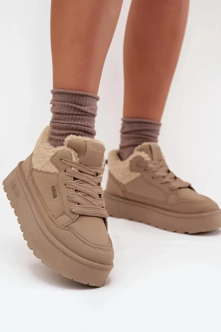 Outlet Big Star Shoes Sneakersy Damskie Na Platformie Z Futerkiem Typu Baranek Big Star SS274105 Beżowe