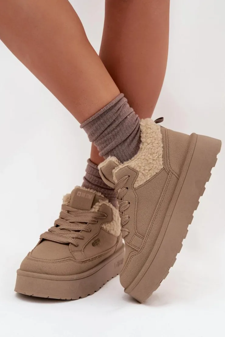 Outlet Big Star Shoes Sneakersy Damskie Na Platformie Z Futerkiem Typu Baranek Big Star SS274105 Beżowe