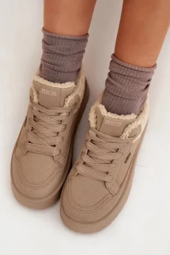 Outlet Big Star Shoes Sneakersy Damskie Na Platformie Z Futerkiem Typu Baranek Big Star SS274105 Beżowe