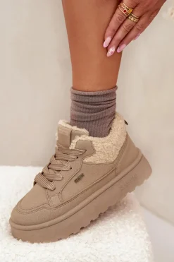 Outlet Big Star Shoes Sneakersy Damskie Na Platformie Z Futerkiem Typu Baranek Big Star SS274105 Beżowe