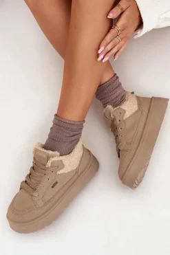 Outlet Big Star Shoes Sneakersy Damskie Na Platformie Z Futerkiem Typu Baranek Big Star SS274105 Beżowe