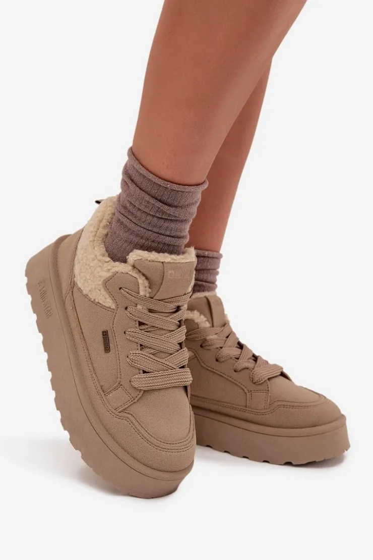 Outlet Big Star Shoes Sneakersy Damskie Na Platformie Z Futerkiem Typu Baranek Big Star SS274105 Beżowe