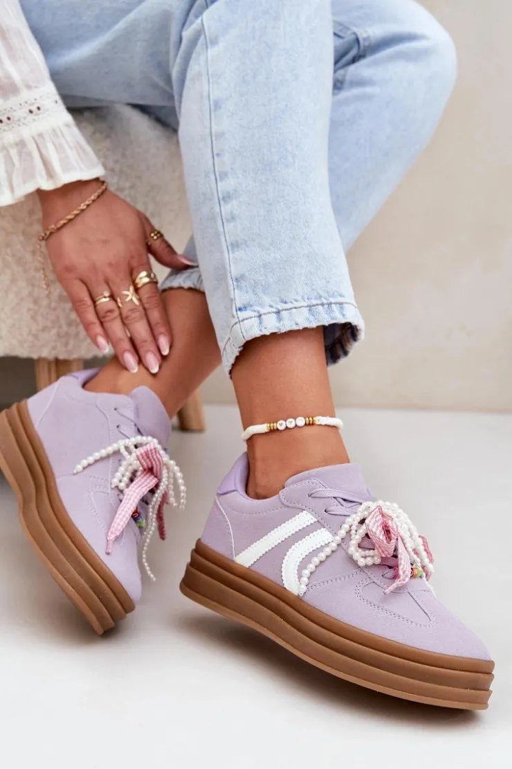Boto Buty Sportowe Na Platformie|Sneakersy Damskie*Sneakersy Damskie Na Platformie Z Ozdobami Fioletowe Vinness Fioletowy