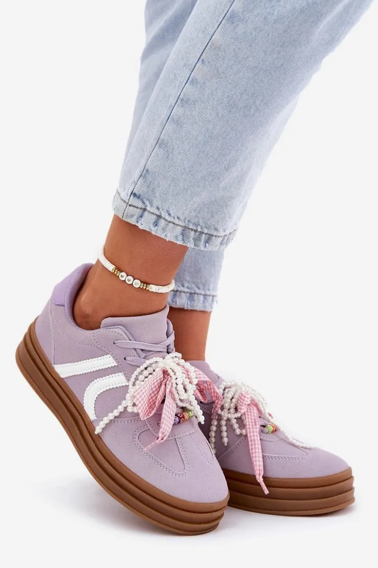Boto Buty Sportowe Na Platformie|Sneakersy Damskie*Sneakersy Damskie Na Platformie Z Ozdobami Fioletowe Vinness Fioletowy