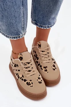 Online Boto Sneakersy Damskie Na Platformie Panterka Beżowe Denissa Beżowy