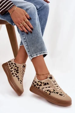 Online Boto Sneakersy Damskie Na Platformie Panterka Beżowe Denissa Beżowy