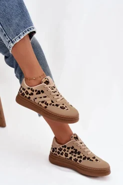 Online Boto Sneakersy Damskie Na Platformie Panterka Beżowe Denissa Beżowy