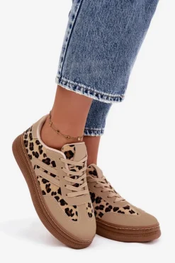 Online Boto Sneakersy Damskie Na Platformie Panterka Beżowe Denissa Beżowy