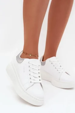 New Big Star Shoes Sneakersy Damskie Na Platformie Big Star SS274245 Biało-Srebrne Biały