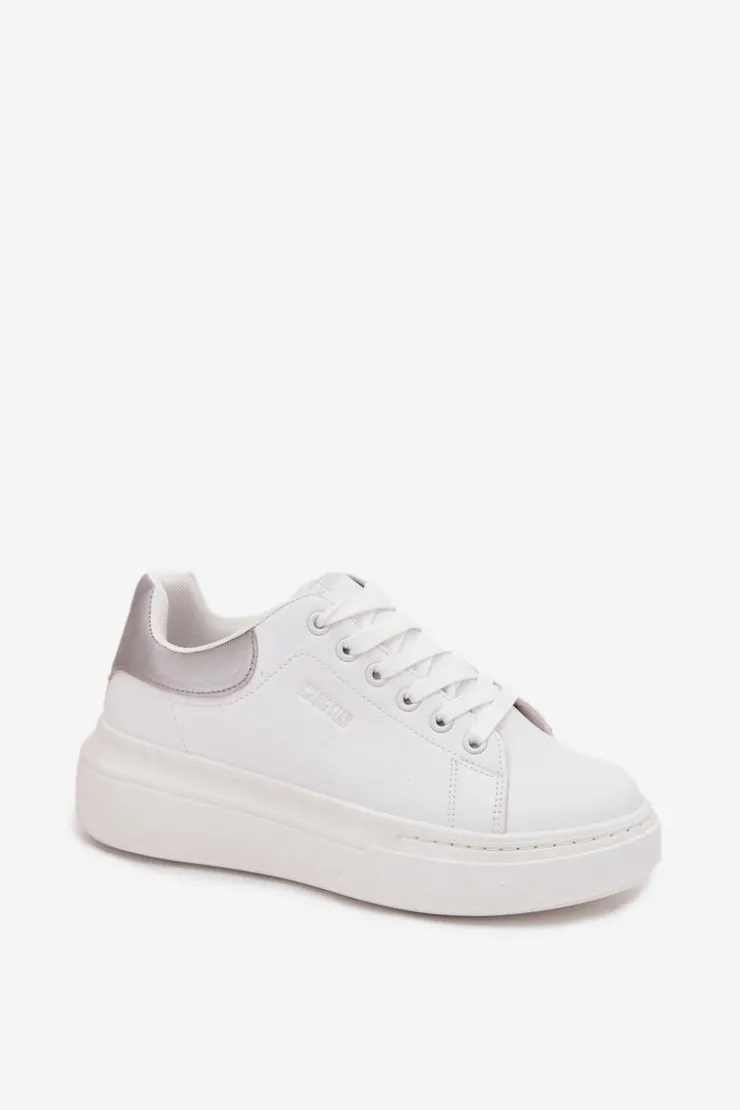 New Big Star Shoes Sneakersy Damskie Na Platformie Big Star SS274245 Biało-Srebrne Biały