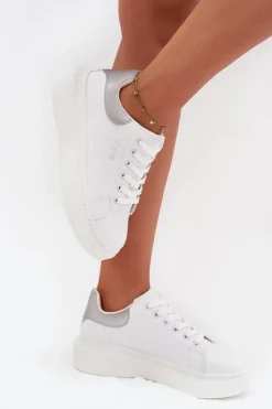 New Big Star Shoes Sneakersy Damskie Na Platformie Big Star SS274245 Biało-Srebrne Biały