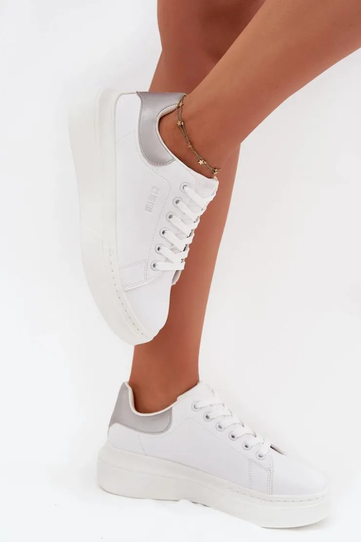 New Big Star Shoes Sneakersy Damskie Na Platformie Big Star SS274245 Biało-Srebrne Biały