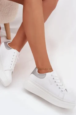 New Big Star Shoes Sneakersy Damskie Na Platformie Big Star SS274245 Biało-Srebrne Biały