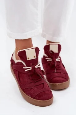 Damskie Boto Sneakersy Damskie Na Platformie Ocieplane Futerkiem Bordowe Solvia