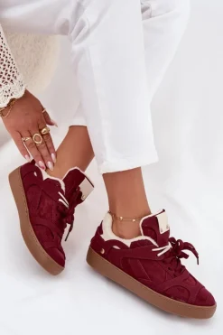 Damskie Boto Sneakersy Damskie Na Platformie Ocieplane Futerkiem Bordowe Solvia