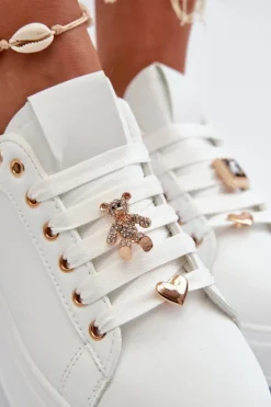 Clearance Boto Sneakersy Damskie Na Platformie Z Przypinkami Eko Skóra Białe Cavisa